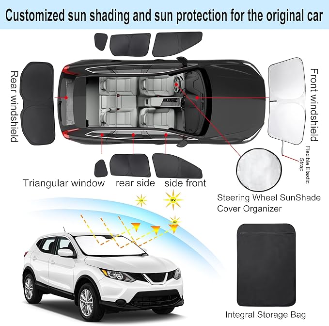 TINGLU Window Shades for Nissan Rogue Sport(Not for Rogue) 2017-2024 8PCS Accessories Car Side Full Windows Rear Triangular Windshield Sun Shade Sun UV Rays & Privacy Protection for Camping,Napping