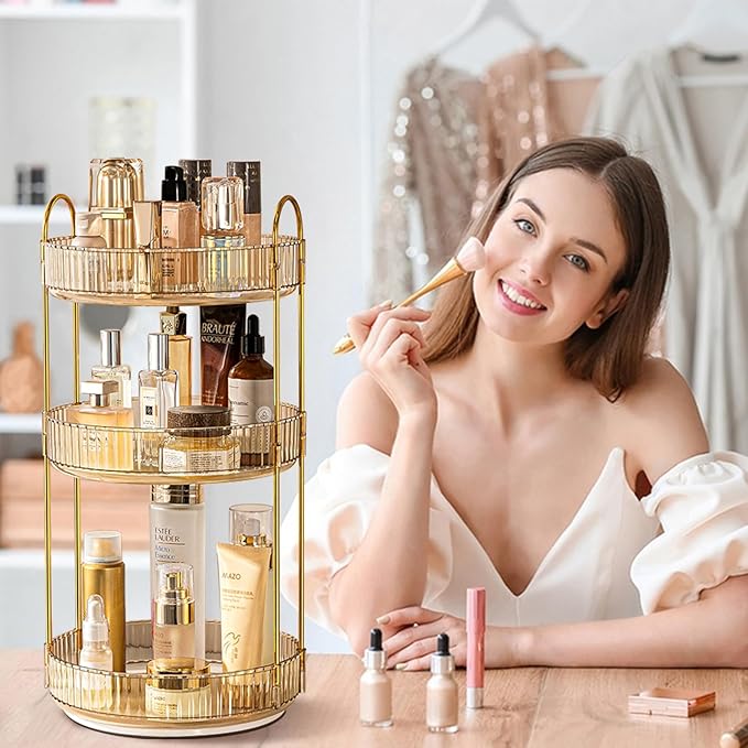shuang qing Rotating Makeup Organizer for Vanity, High-Capacity Skincare Clear Make Up Storage Perfume Organizers Cosmetic Dr