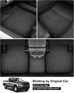 Powerty Floor Mats for 2022 2023 2024 2025 Nissan Frontier Accessories All Weather Floor Liner 3D TPE 1st & 2nd Row Floor Mat Heavy-Duty Floor Liners (Crew Cab with 2nd Row Under-Seat Storage)