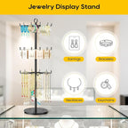 ORLESS 3 Tier Rotating Jewelry Display Stand, Keychain Display Stand with 36 Hooks, Black Metal Retail Display Spinning Holde