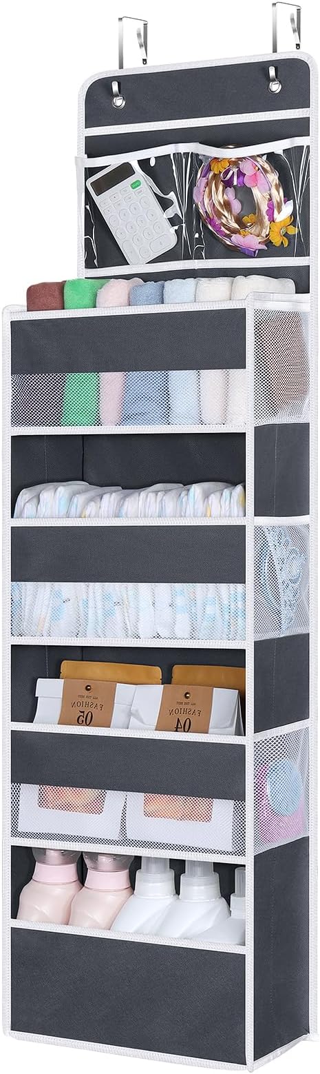 Univivi Over The Door Organizer with 6 Side Mesh Pockets, 5 Shelf Door Hanging Organizer Large Capacity Door Storage for Clos
