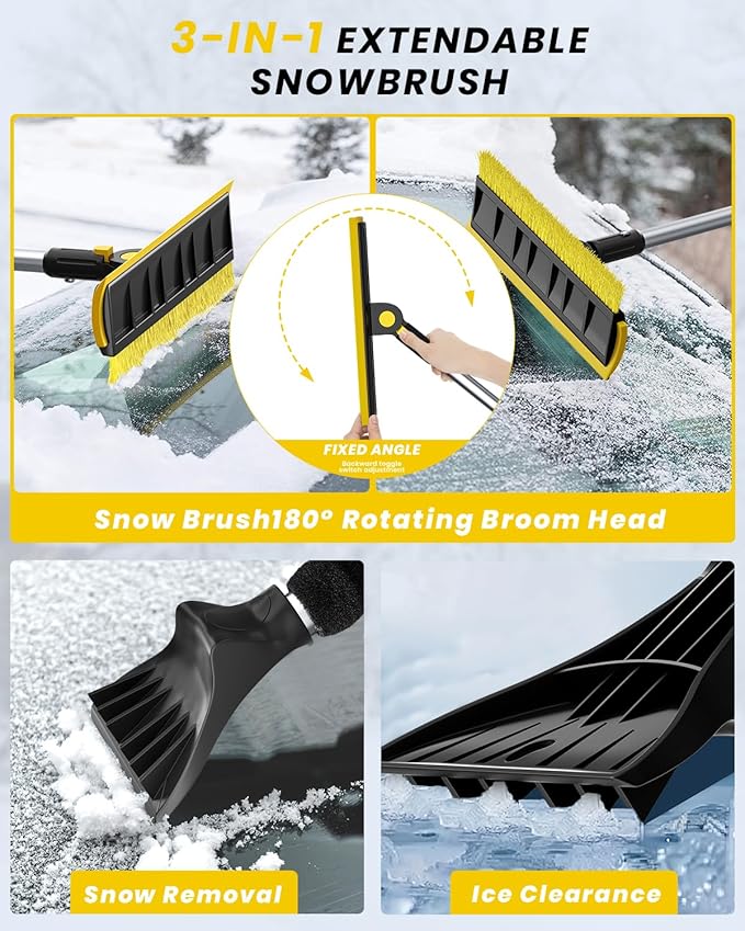 helloleiboo 2025 Extra Long 55.7" Ice Scrapers for Car Windshield Multi-Functional Detachable Car Ice Scraper with Foam Grip and 270° Pivoting Brush Head Snow Brush for SUV Truck Auto(Yellow)