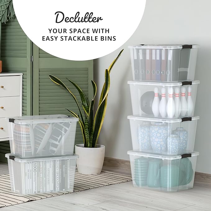 Lifetime Appliance Parts 6 PACK 34 Qt. Plastic Storage Bin Tote Organizing Container with Ultra Durable Lid & Secure Latching