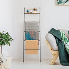 Blanket Ladder Holder for Living Room Farmhouse Decorative Ladder Holder with Storage Shelf, Wall Leaning Quilt Towel Rack fo