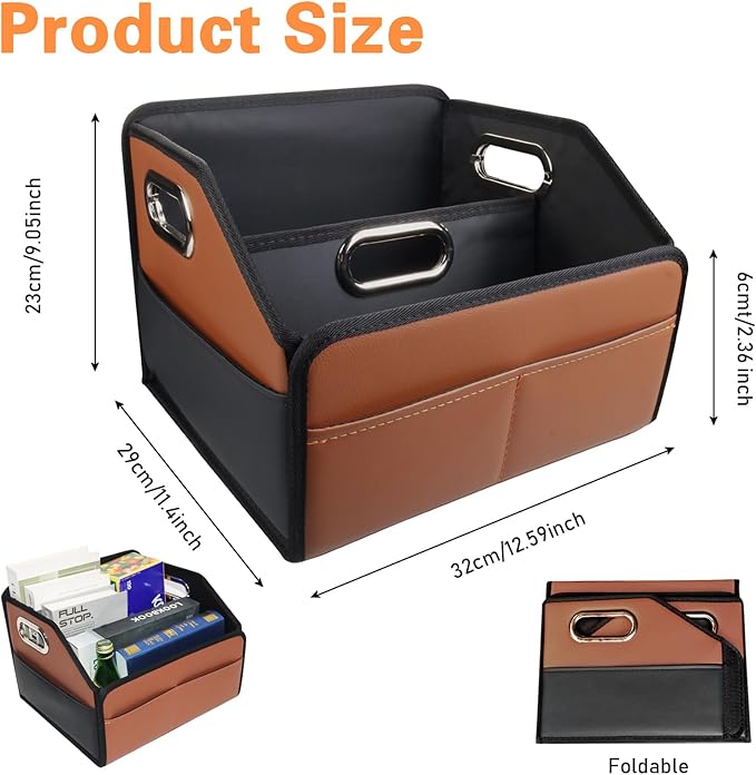 Noaman Car Organizer - 2025 Upgraded Leather Car Storage Organizer for Front Back Seat or Floor with 3 Metal Handles 6