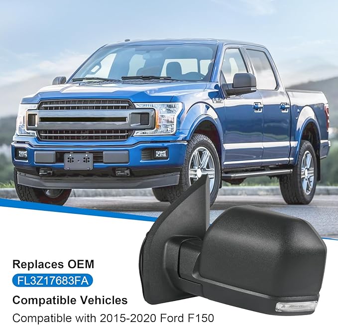 JDMSPEED Left Driver Side View Mirror Compatible with 2015-2020 Ford F150 with Power Glass Heated Puddle Lights Clearnce Lamp