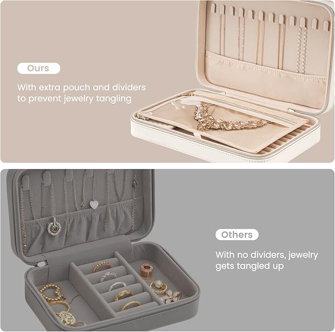 Lolalet Travel Jewelry Case for Women Girls, Travel Jewelry Organizer Box with Mirror & Clear Storage Bag, Small Portable Ear