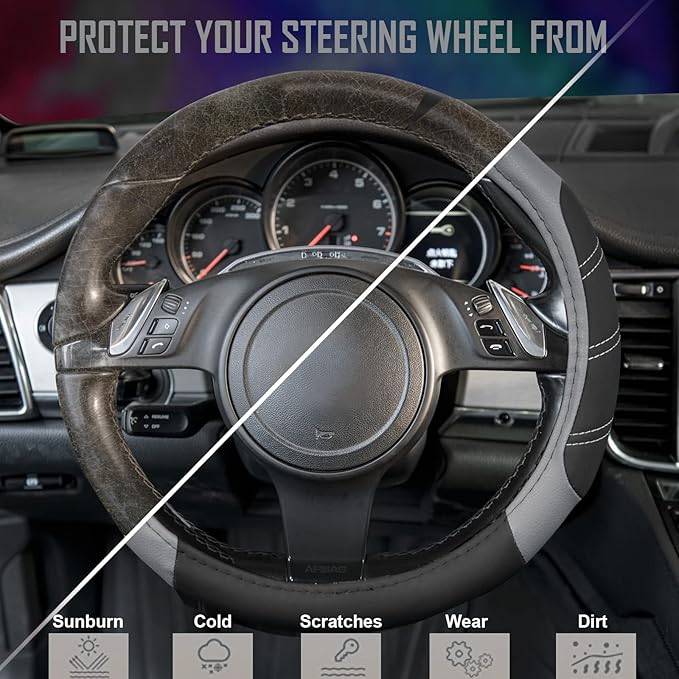 CAR PASS Line Rider Microfiber Leather Sporty Steering Wheel Cover Universal Fits for 95% Truck,SUV,Cars,14.5-15inch Anti-Sli