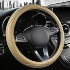 High-Grade Beige Genuine Leather Steering Wheel Cover for Men Women，Real Cowhide Leather Steering Wheel Cover for Cars,Universal 14.5-15 inch Steering Wheels
