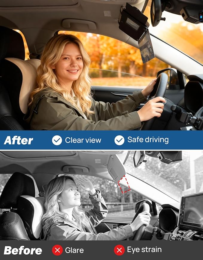 JOYTUTUS Sun Visor Extender for Cars, Sun Visor Extension Blocks UV, Visors Extender Attachment for Car Visor, Anti-Glare,Built-in Mirror