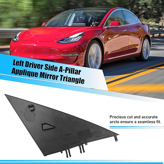 Jaronx Compatible with Tesla Mirror Triangle Cover Model 3 2017-2024, 1130655-00-D Model 3 Driver Side Mirror Triangle Trim, A-Pillar Applique Mirror Triangle Panel Trim For Tesla Model 3 Accessories