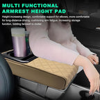 Car Center Console Armrest Pillow, Memory Foam Auto Armrest Box Cover with Cup Holder & Phone Holder, Waterproof Leather Arm Rest Protector Cushion, Interior Car Accessories (Diamond, Beige)