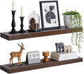 Floating Wall Shelves 30x6.8x1.7 Inch – Solid Wood Rustic Shelves in Walnut Finish – Wall Mounted Heavy Duty Display Shelf fo