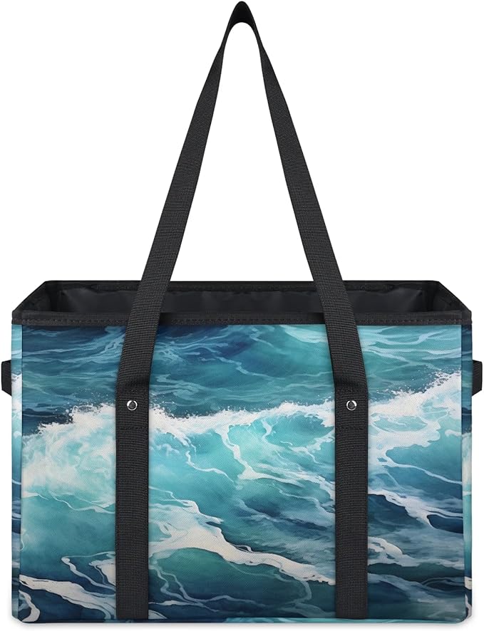 Reusable Grocery Bags Heavy Duty Shopping Bags Foldable Large Tote Bags with Long Handles & Hard Bottom