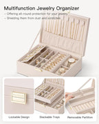 VLANDO 2 Layer Jewelry Boxes Large Jewelry Organizer for Women Removable Jewelery Tray for Watch Necklace Earrings Rings Brac