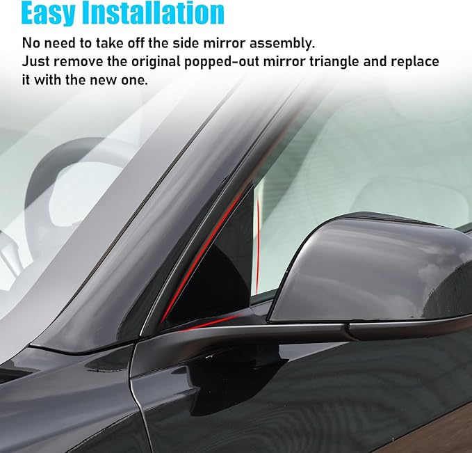 Jaronx Compatible with Tesla Mirror Triangle Cover Model 3 2017-2024, 1130655-00-D Model 3 Driver Side Mirror Triangle Trim, A-Pillar Applique Mirror Triangle Panel Trim For Tesla Model 3 Accessories