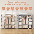 VTRIN Portable Closet Wardrobe for Hanging Clothes 57.3 Inch Large Capacity Clothes Rack with Cover, 10 Storage Organizer She