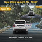 Fitcamx Front 4K+Rear 1080P Dash Cam Adapts for Toyota 4Runner 2025-2026 & Hybrid (HD2-35030), Integrated Factory Look, 2 Way