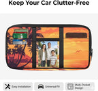Sunset Palm Trees Car Sun Visor Organizer Fashion Car Sun Visor Storage Bag with Multi-Pocket Easy to Store Fits for Cars SUV Keep Tidy