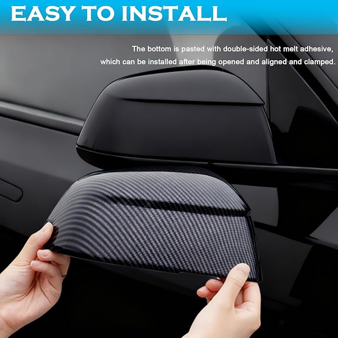 YHCDSEA Rearview Mirror Guard Cover for Tesla Model Y Juniper, Side Mirror Cover Exterior Accessories fit for Model Y Juniper 2025 2026 (Glossy Carbon Fiber Pattern)