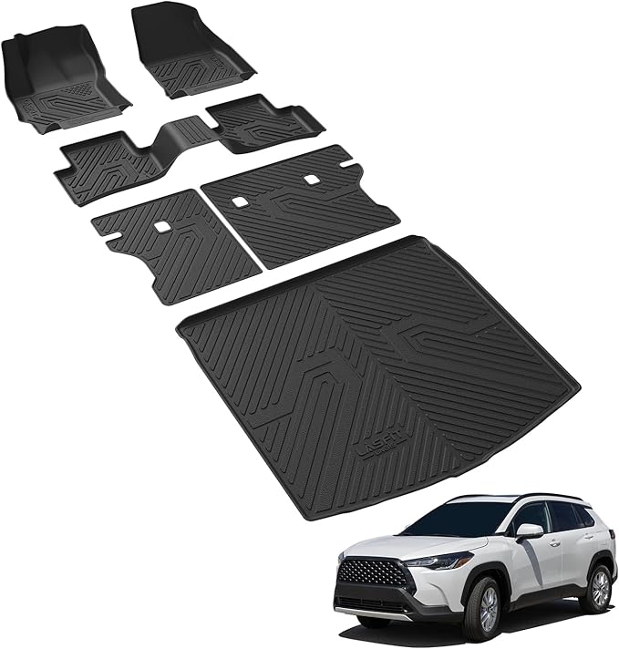 LASFIT Floor & Backseat & Cargo Mats for Toyota Corolla Cross Gas AWD 2022-2026, TPE All Weather Protection Custom Fit 1st & 2nd Row Floor Liners Trunk Mats for Corolla Cross Accessories, Black