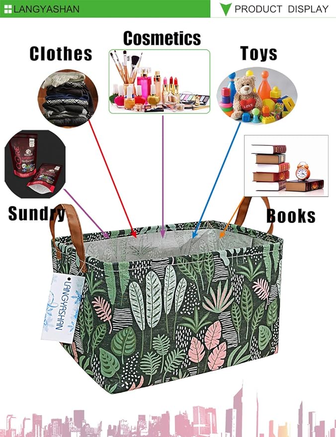 LANGYASHAN Rectangular Storage Bin Collapse Canvas Fabric Cartoon Storage Basket with Handles for Organizing Home Kitchen Boy
