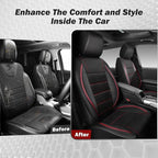CAR PASS Air Mesh Leather Car Seat Covers Front Seats, Breathable Two Front Seat Covers for Cars, Comfortable Universal Fit for SUV Truck Sedan Automotive, Anti-Slip Airbag Compatible,Black and Red
