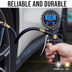 Digital Tire Pressure Gauge with Inflator, 3-250 PSI Air Compressor Accessories with Air Chuck Quick Connect Coupler, Car Attachments with Rubber Hose for Car, Truck, SUV, Cycle, RV