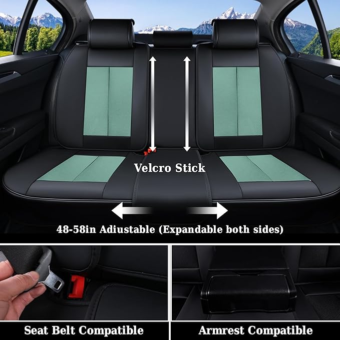 Coverado Seat Covers Full Set, Car Seat Covers Front Seat and Back Seat, Breathable Fabric&Leather Car Seat Protectors, Unive