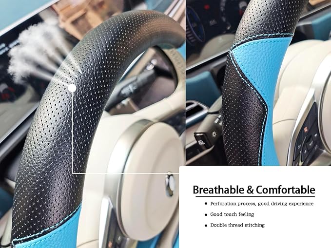 Fashion Cat Ear Leather Steering Wheel Cover Women Girl 15"(38cm) Universal Fit Auto D Shaped Leather Steering Wheel Covers (