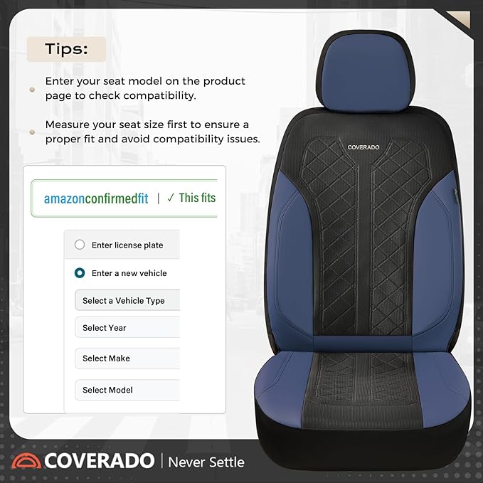 Coverado Seat Covers Front Seats, Leather Automotive Seat Covers 2-Pack, Mesh Breathable Auto Seat Protectors, Driver Seat Co