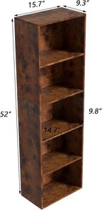 Wooden 5 Cube Storage Organizer, Vintage Brown 5 Tier Bookcase Bookshelf Freestanding Storage Display Organizer,Versatile Cub