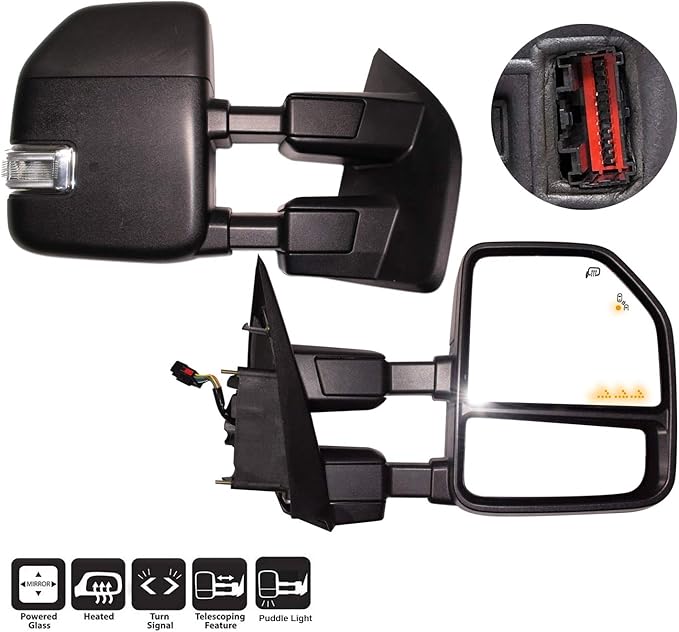 AERDM New towing mirror Black Housing with Temperature sensor fit Ford Super Duty F-250 F-350 F-450 F-550 2017 2018 2019 w/Blind Spot with arrow Lamp,Turn Signal, Puddle, Clearance and Auxiliary Lamp