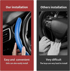 3 Piece Carbon Fiber Steering Wheel Cover,Car Steering Wheel Protector with Non-Slip Lining,Breathable Microfiber Universal for 14.5-15 inch,Blue
