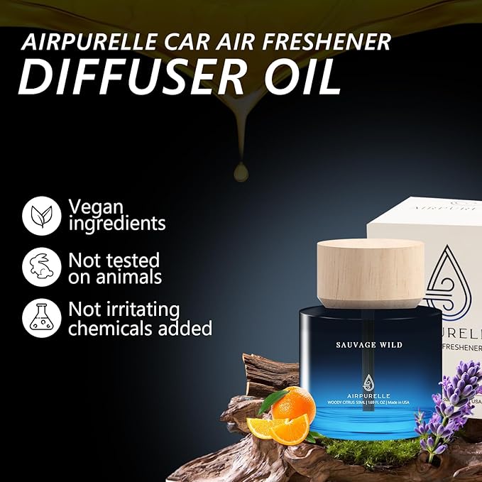 Car Air Freshener 50ML (1.7 FL OZ) Car Air Fresheners Diffuser, Woody Citrus Fragrance Oil Car Air Freshner, 180+ days Long L
