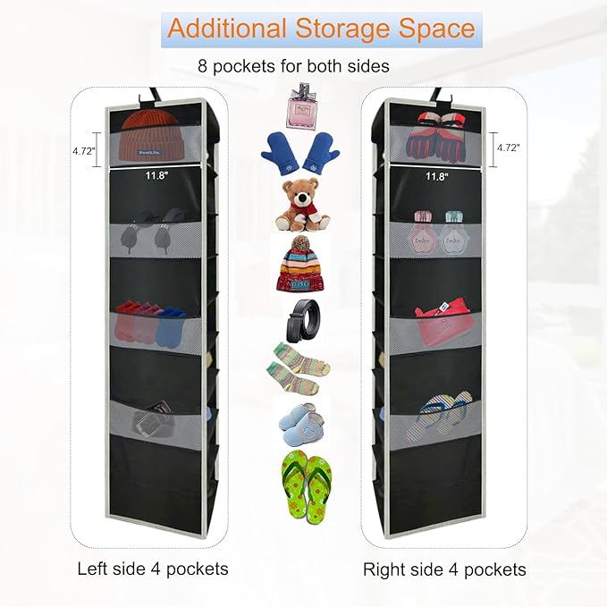 2 Pack Large-Sized Hanging Shoe Organizer 10-Shelf, Sturdy Hanging Closet Organizer with 8 Side Pockets, Wider Hanging Shelve