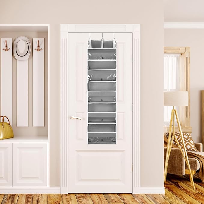 QWORK Over Door Organizer with 5 Large Pockets, 10 Mesh Side Pockets, Door Hanging Organizer for Diapers, Towels, 44lbs Weigh