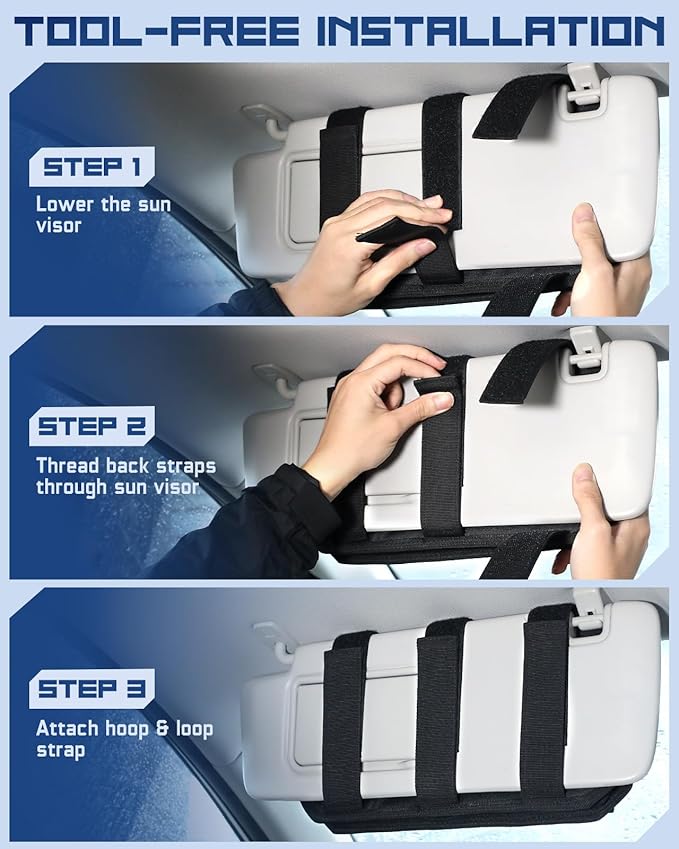 Molle Car Sun Visor Organizer with Zipper Storage Pouch & Glasses Clip, Auto Semi-Rigid MOLLE Panel for Police Gear & Overlanding Accessories, Fit Most Cars, SUVs, Vans & Trucks