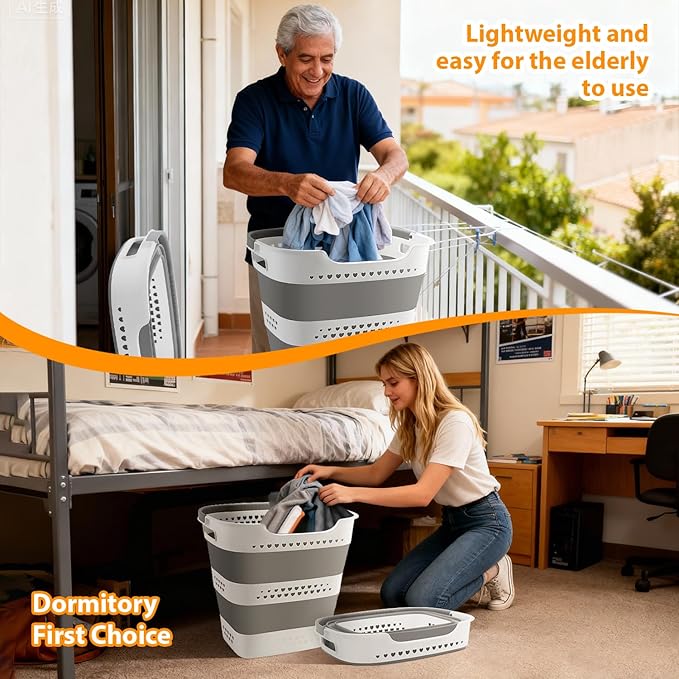 42L Medium Collapsible Plastic Laundry Basket with Handles, Foldable Laundry Basket Hamper, Pop Up Storage Container Organize