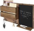 Flexzion Rustic Wood Entryway Mail Sorter Holder, Wall Mount Mudroom Storage Organizer with Blackboard Chalkboard Memo Board 