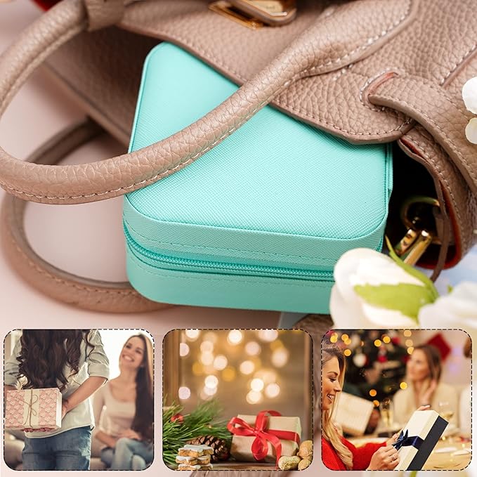 Neveika Portable Travel Mini Jewelry Box Leather Jewellery Ring Organizer Case Storage Gift Box Girls Women (4pcs blue).