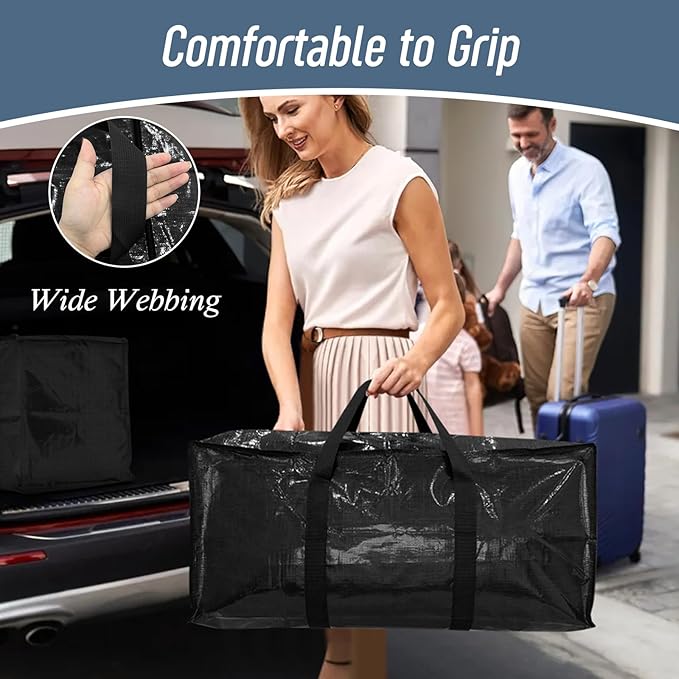 6 Pack Extra Heavy Duty Large Moving Bags with Strong Zipper & Comfortable Handles, Sturdy & Durable Clothes Storage Bags Tot