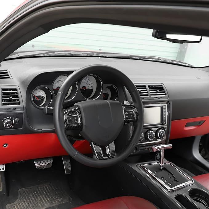 Linskip Steering Wheel Trim Compatible with Dodge Charger/Challenger/Durango/Dart 2009-2014 & Journey 2013-2022, Steering Wheel Cover for Charger Interior Accessories 3Pcs(Carbon Fiber)