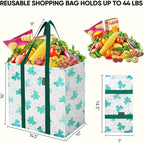 BALEINE 4 PK Grocery Bags Reusable Shopping Bags with Reinforced Bottom, Heavy Duty Foldable Tote Bags (Clover)