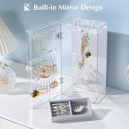 Lolalet Earring Holder Organizer, Acrylic Jewelry Organizer Rotating Clear Earrings Display Box, Dust-proof Jewelry Storage C