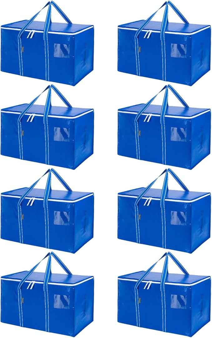 BALEINE 8-Pack Oversized Moving Bags with Reinforced Handles, Heavy-Duty Storage Tote for Clothes, Moving Supplies (Royal Blu