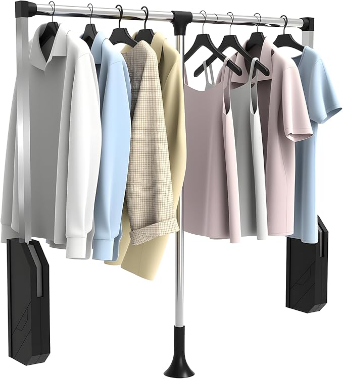 Pull Down Closet Rod Stainless Steel,35"-48" Adjustable Wardrobe Lift Rail Rod,60 lbs Load Capacity,Side & Back Mounted Close