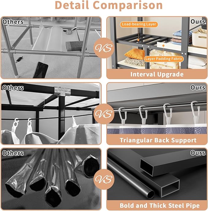 Heavy Duty Clothing Rack with Oxford Fabric Cover, Portable Closet Wardrobe with Hanging Rods, Freestanding Wardrobe, Metal C