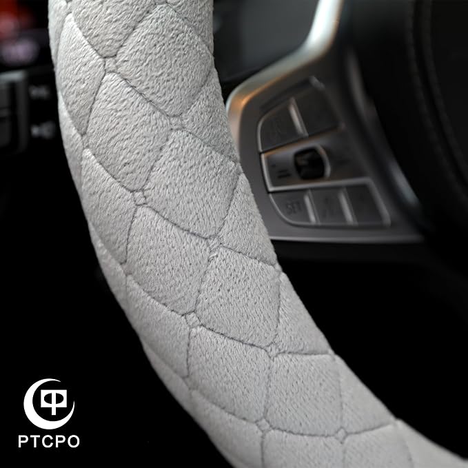 Soft Car Steering Wheel Cover for Sedan, SUV, Warm Luxury Velvet, Odorless, Universal, Anti Slip, Summer Winter, Gray, Large 