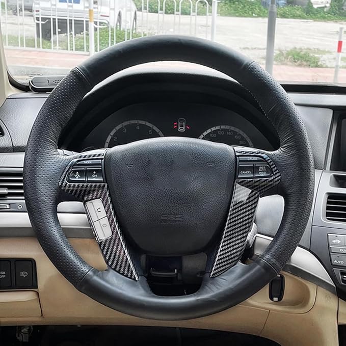 Carbon Fiber Style Steering Wheel Trim Cover Frame ABS Decal Interior Moulding AccessoriesFit for Honda Accord 2008 2009 2010 2011 2012 (Button on The Left Side)